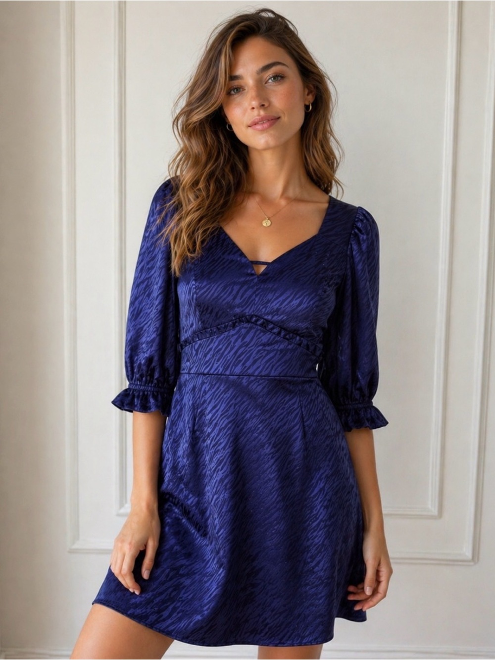 Collective Concepts Zebra Jacquard Mini Dress Satin Blue M